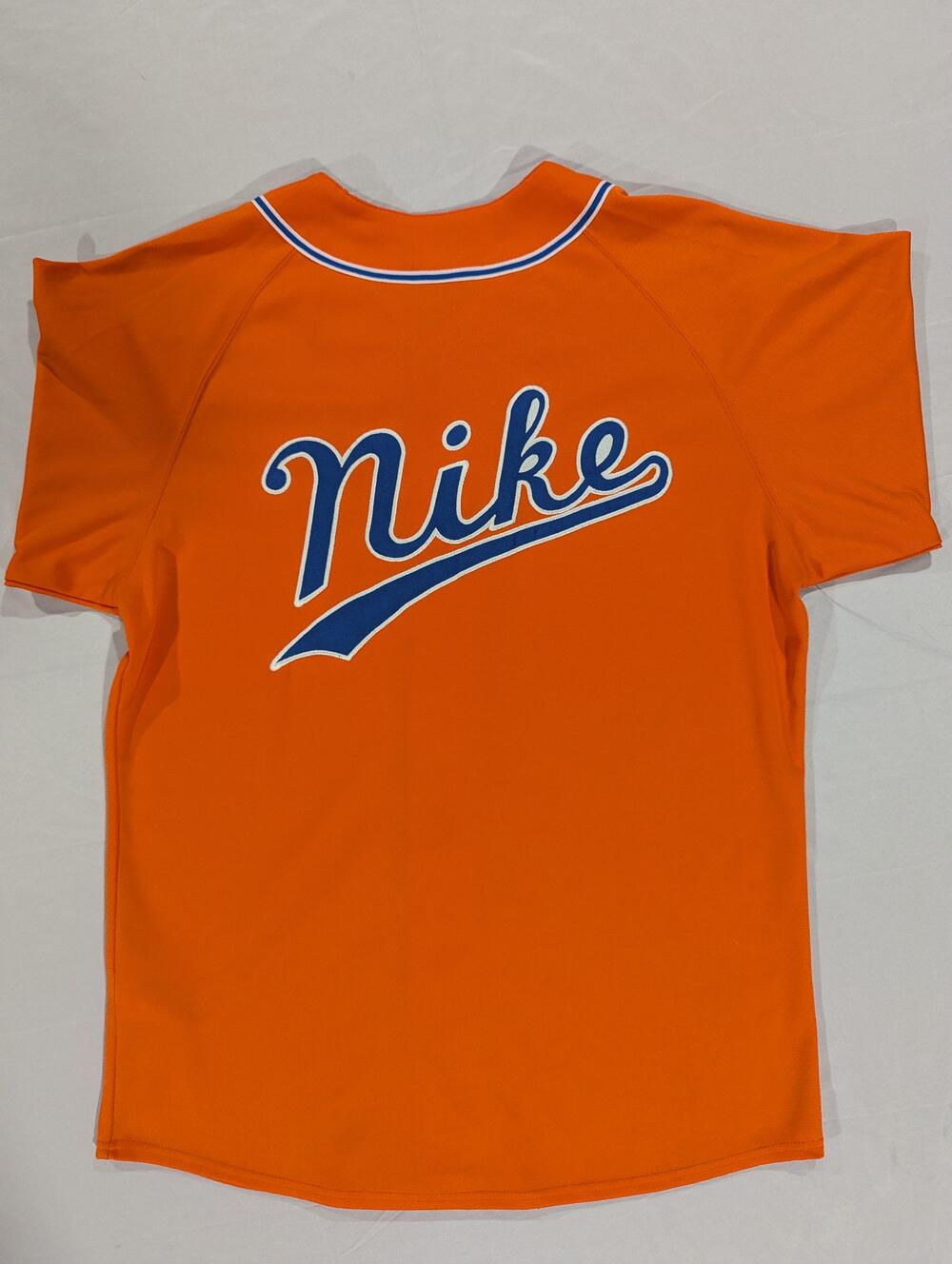 Nike Jersey Shirt Mens M Orange Button Front Baseball Short Sleeve Raglan